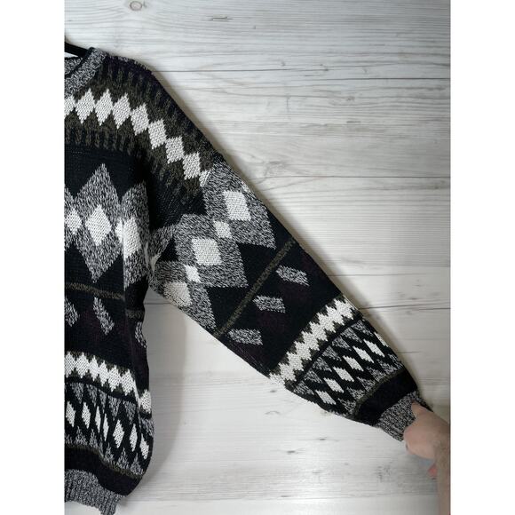 Vintage Sweater Graphix Sweater Mens Large Black Geometric Knit Retro Korea 90s - Picture 3 of 8